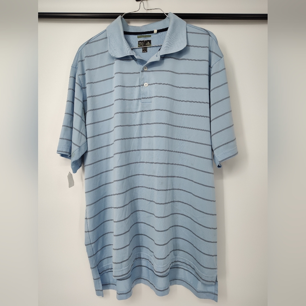 adidas Climacool Light Blue and Black Striped Polo Shirt Mens Size Large
